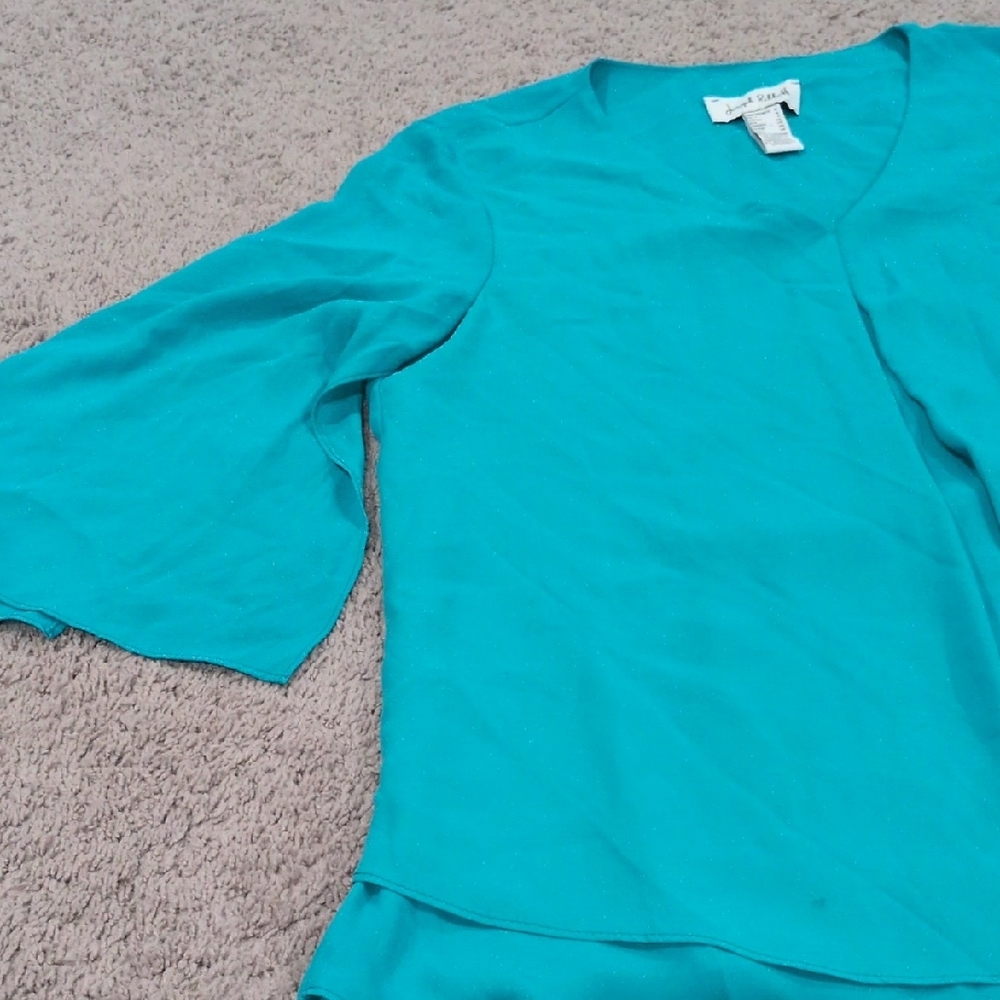 Joseph Ribkoff Turquoise V-Neck Blouse - Picture 3 of 7